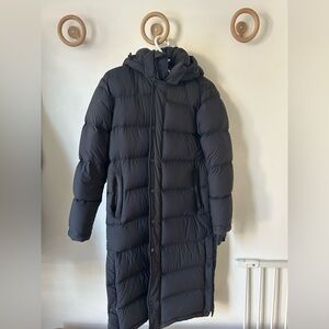 TNA Long Black Puffer Coat with Hood
